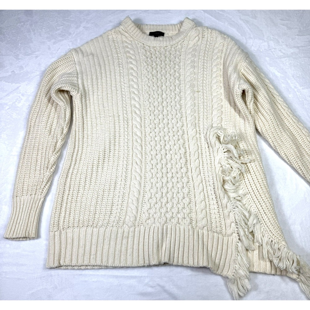J. Crew Cable Knit Sweater Womens Small Oversized Ivory Fisherman Knit Chunky‎